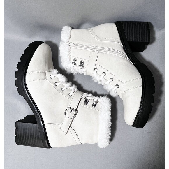 Espirit Leather Blend Chunky Zip Lace Up Boots Faux Fur Trim Sz 8.5 M - Picture 2 of 10